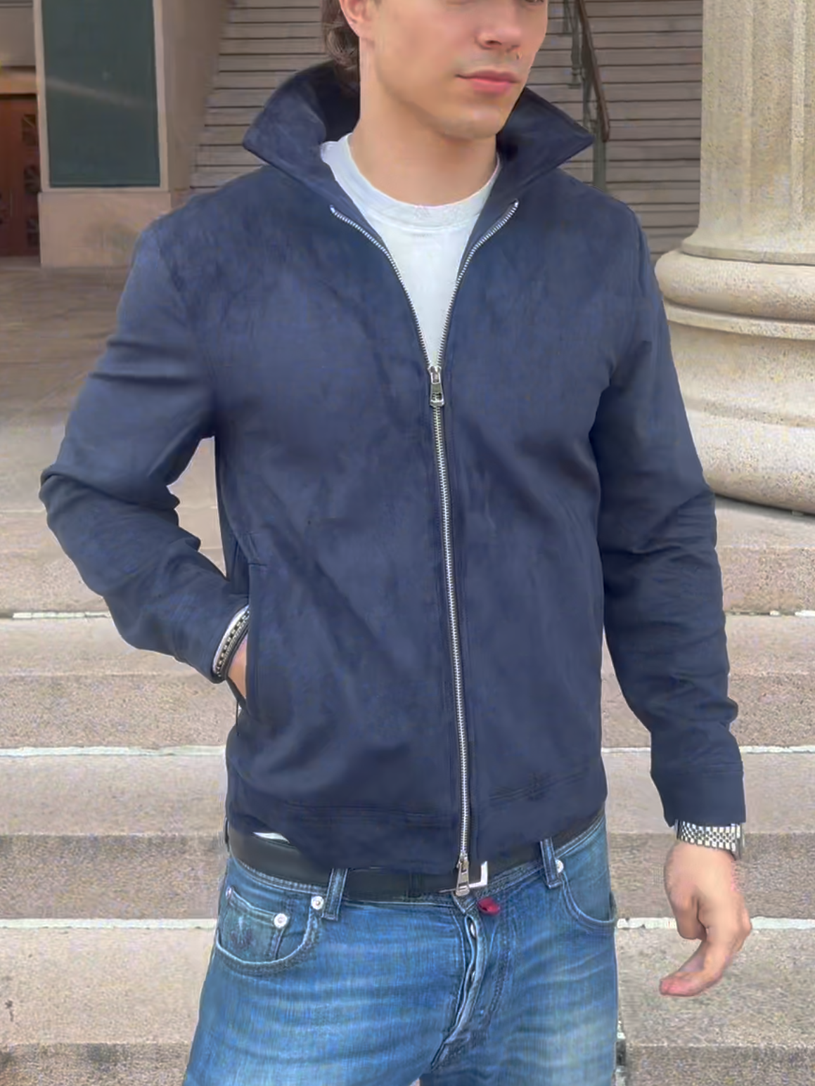 ALCANTARA STAND COLLAR JACKET