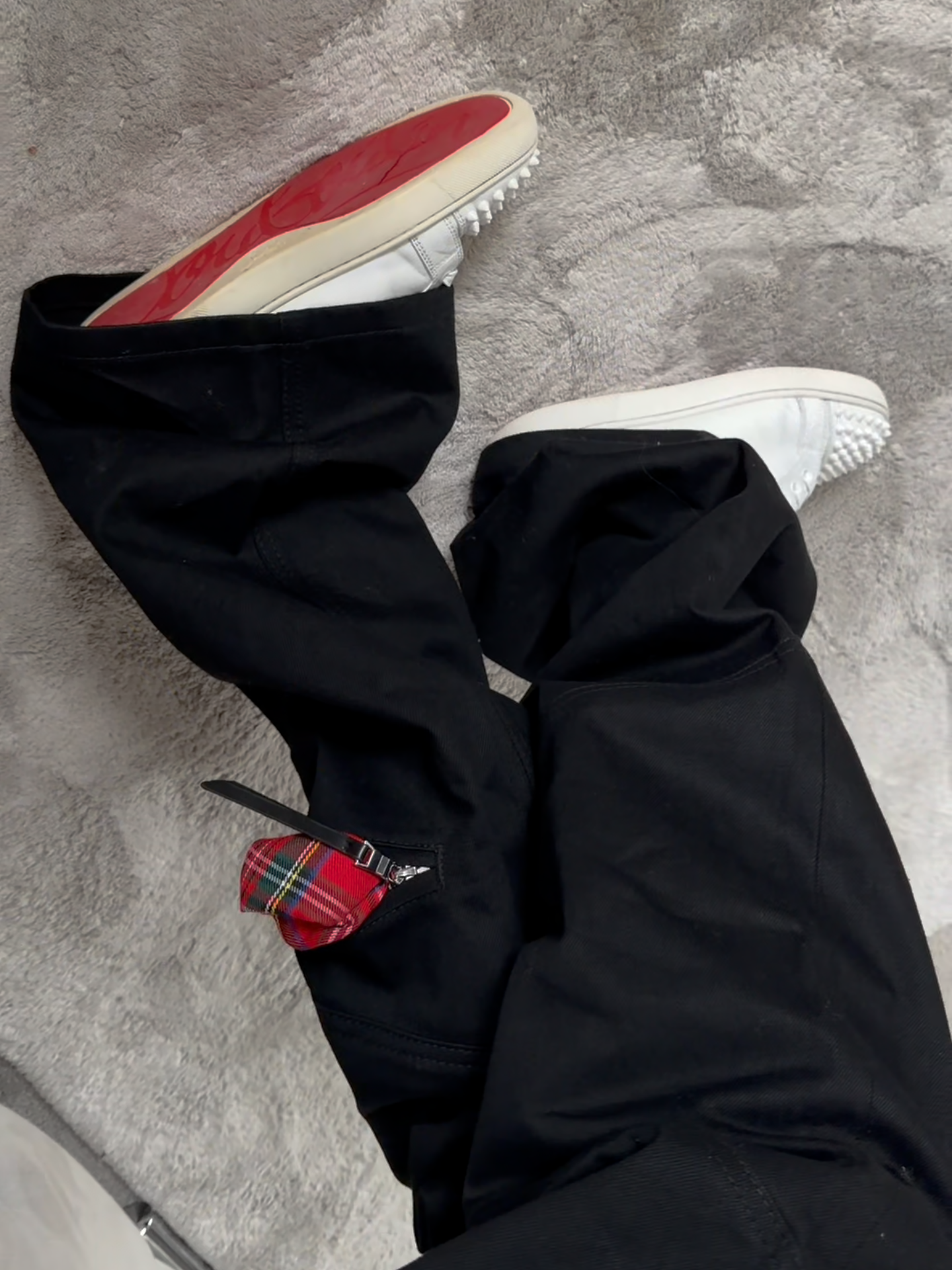 PLAID ZIP POCKET BOOTCUT JEANS
