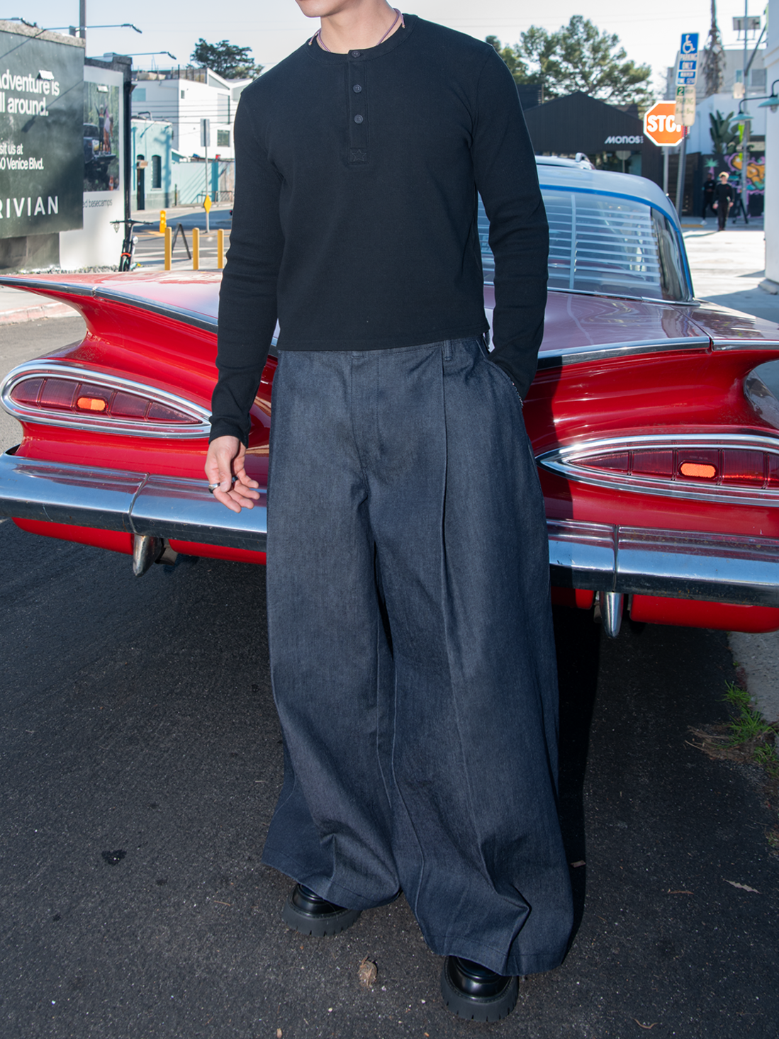 15OZ PLEATED BAGGY JEANS