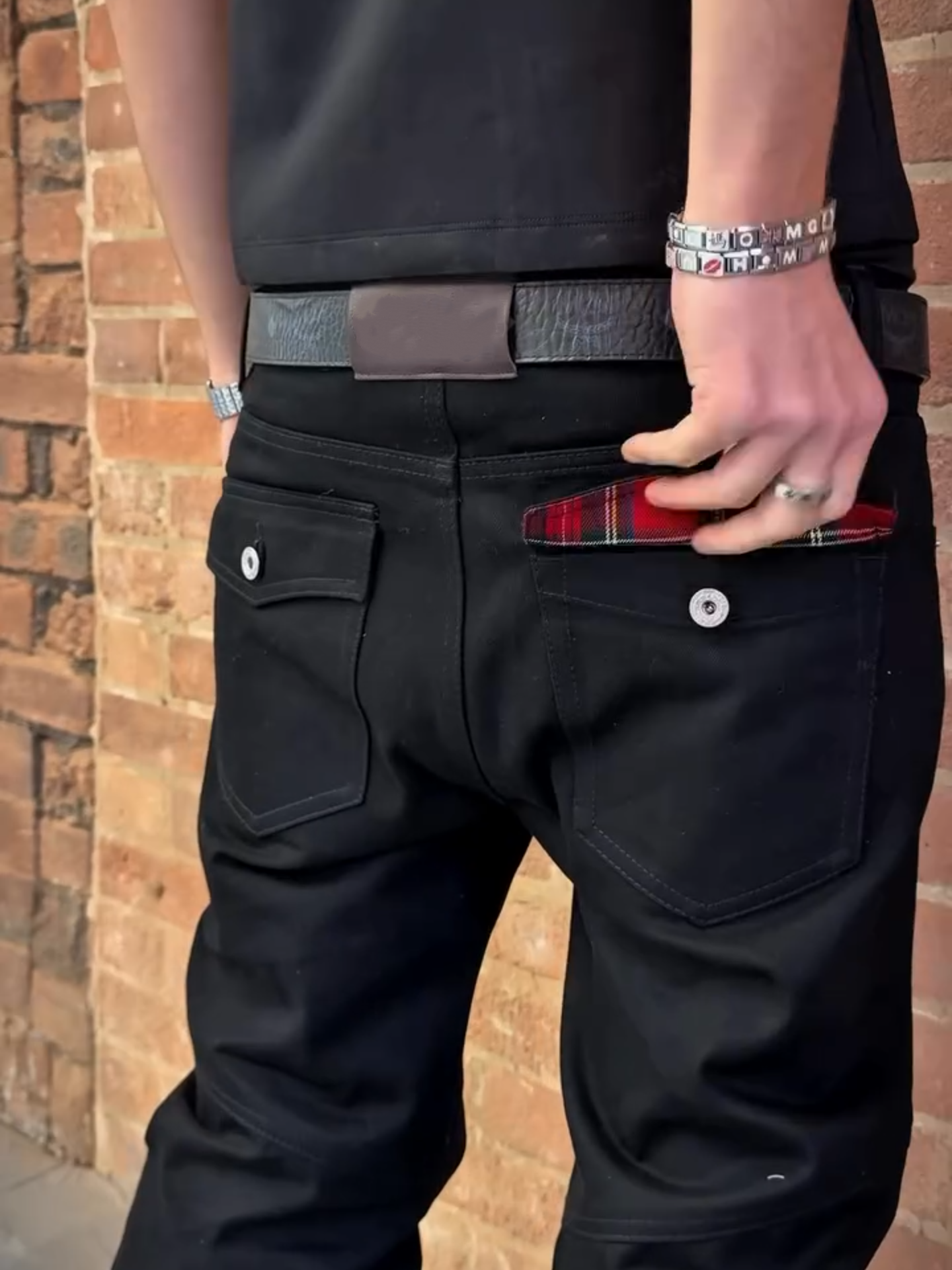 PLAID ZIP POCKET BOOTCUT JEANS