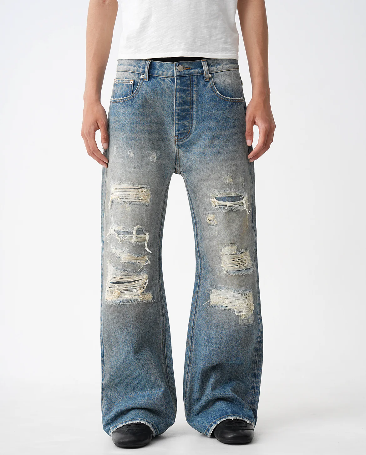 SASHIKO REPAIRED BOOTCUT JEANS