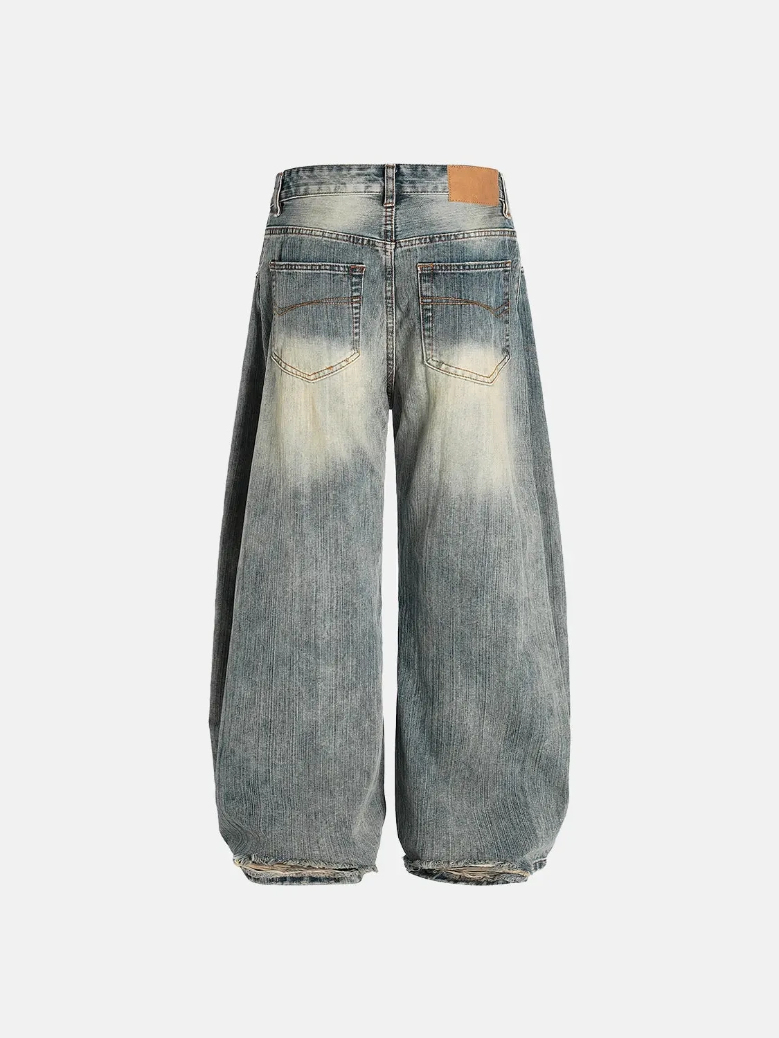 WASHED BAMBOO WEAVE BAGGY BOOTCUT JEANS