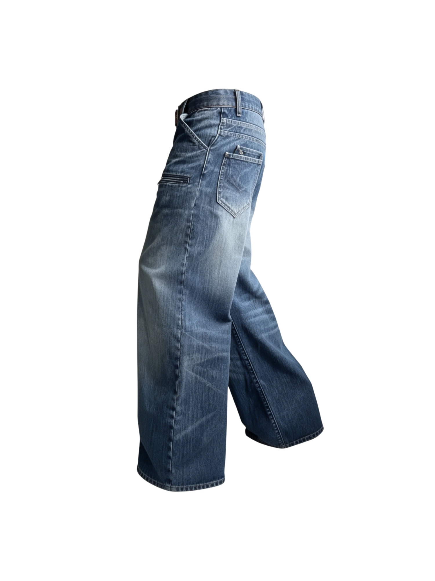 VINTAGE WASHED ZIP JEANS