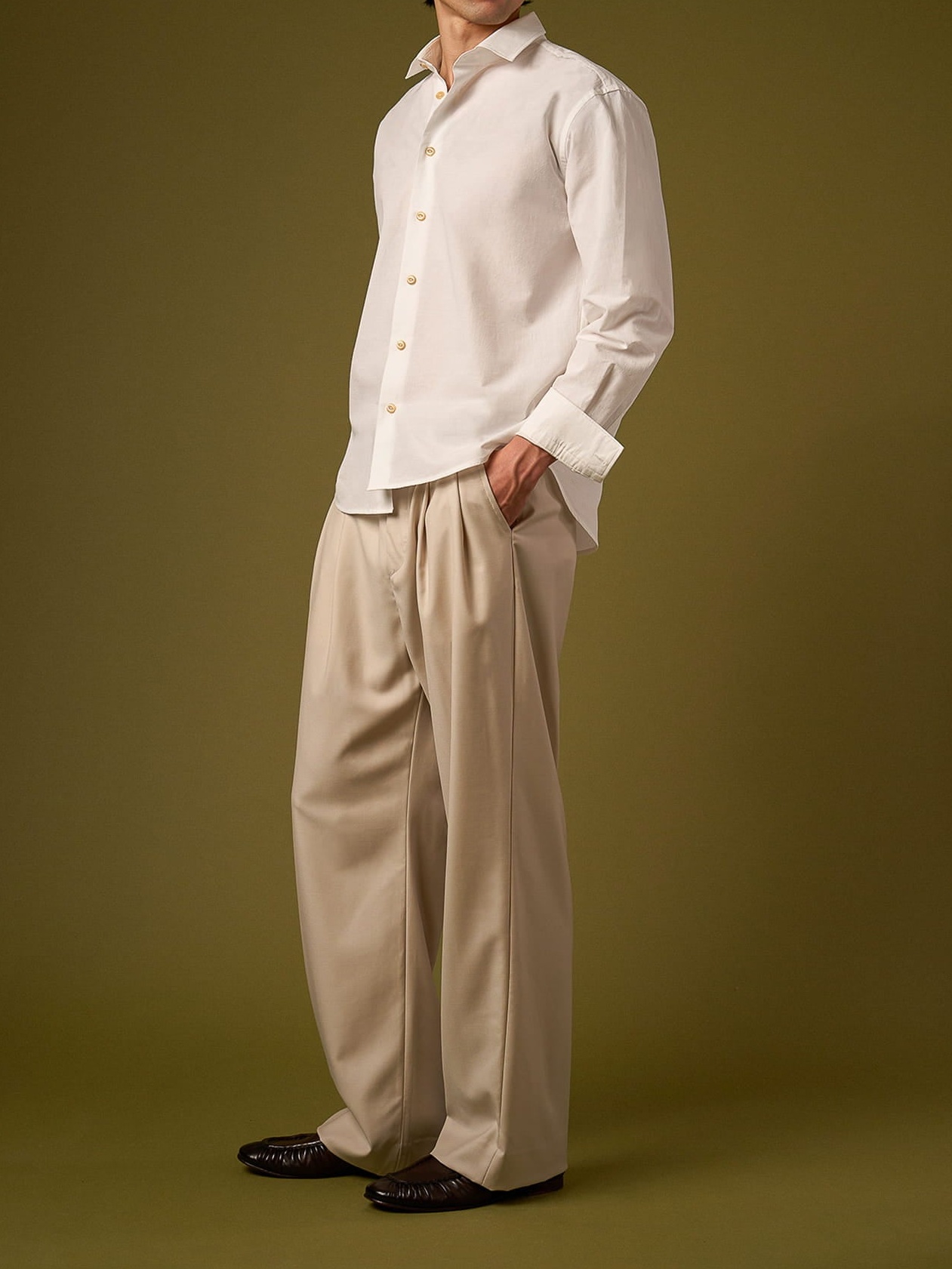 WOOL PLEATED TROUSERS