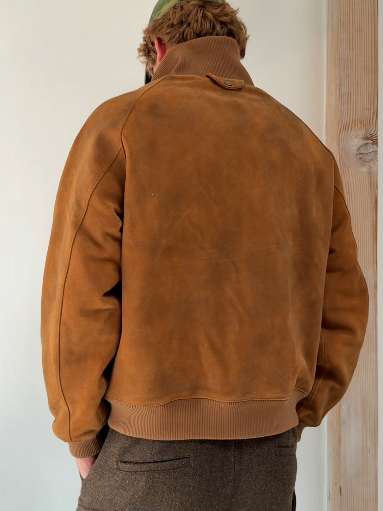 VINTAGE SUEDE STAND COLLAR BOMBER JACKET