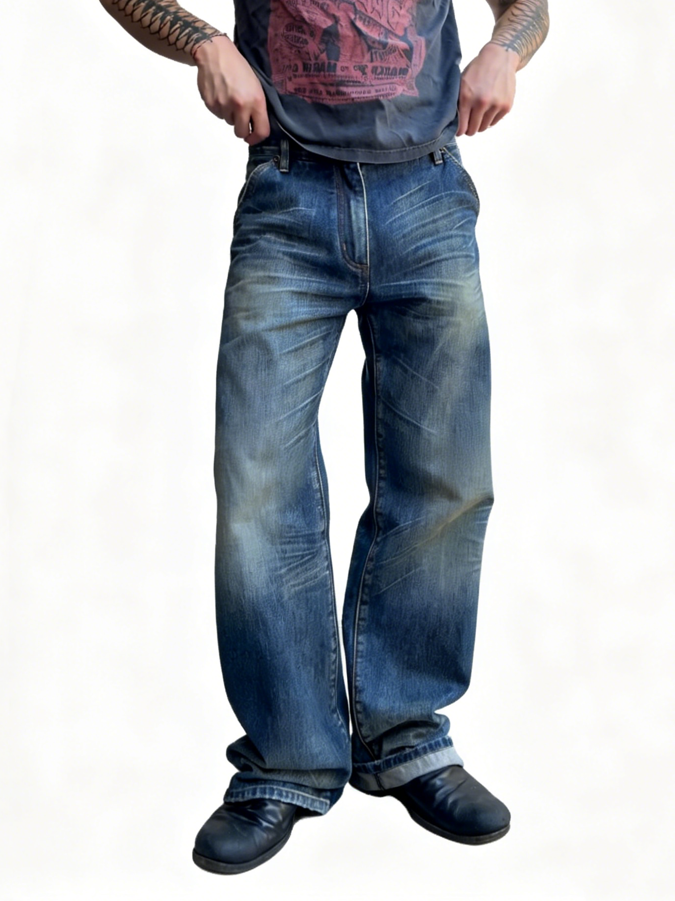 GASHED WASH BOOTCUT DENIM