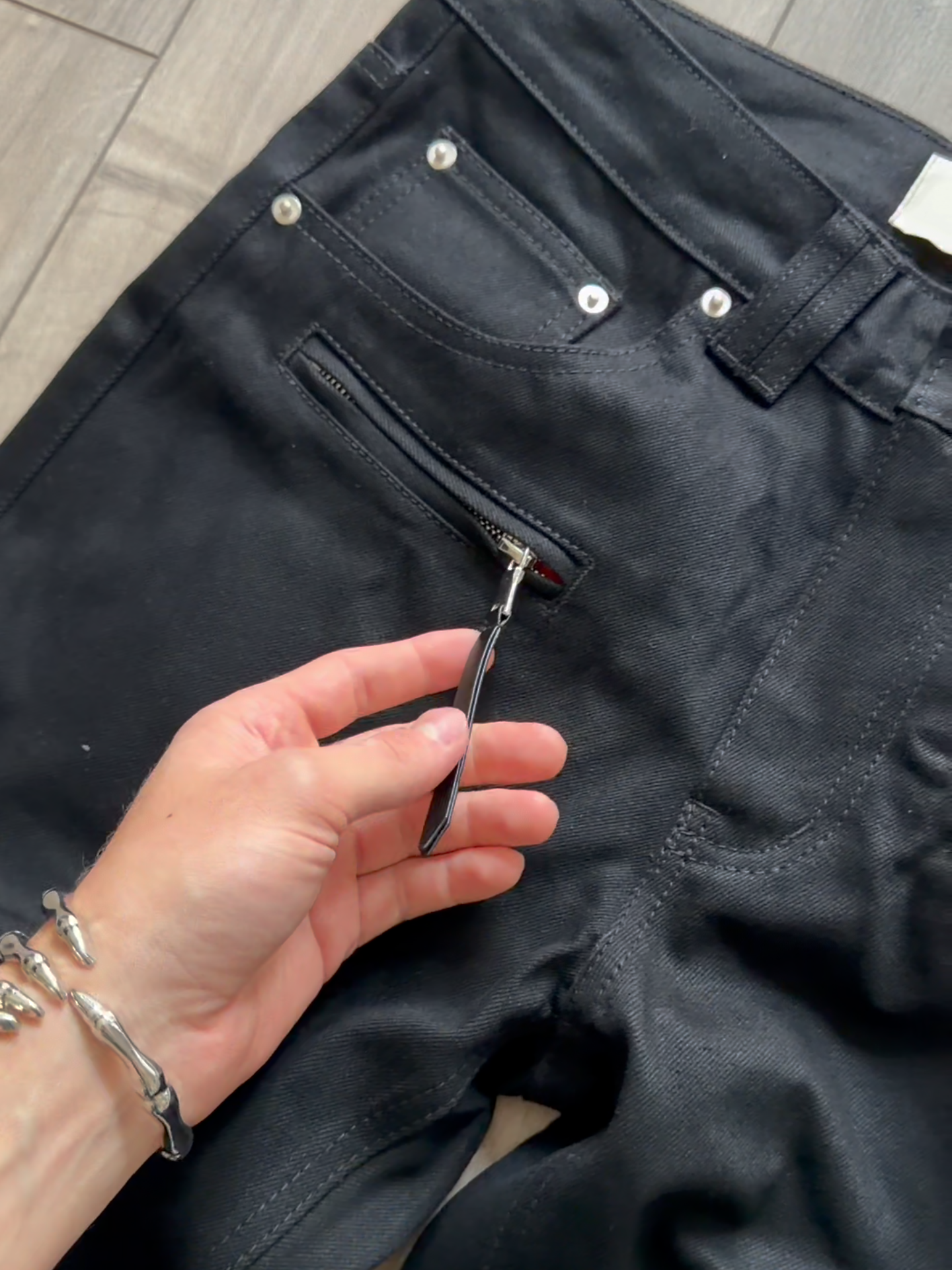 PLAID ZIP POCKET BOOTCUT JEANS
