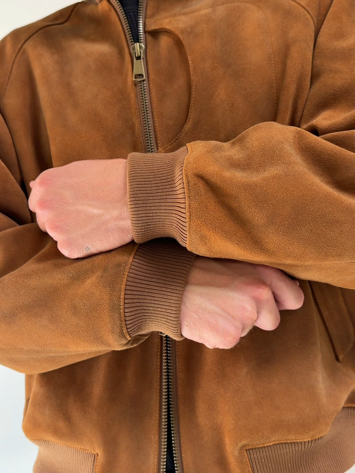 VINTAGE SUEDE STAND COLLAR BOMBER JACKET