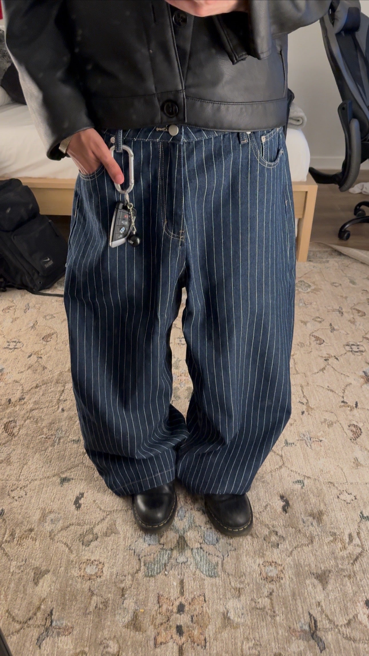 PINSTRIPE WIDE LEG DENIM