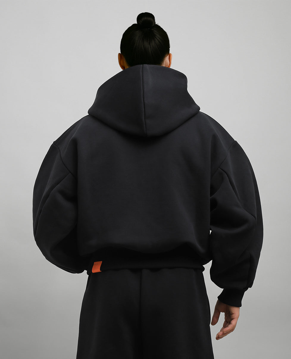 MONOCHROME ZIP-UP HOODIE | BLACK