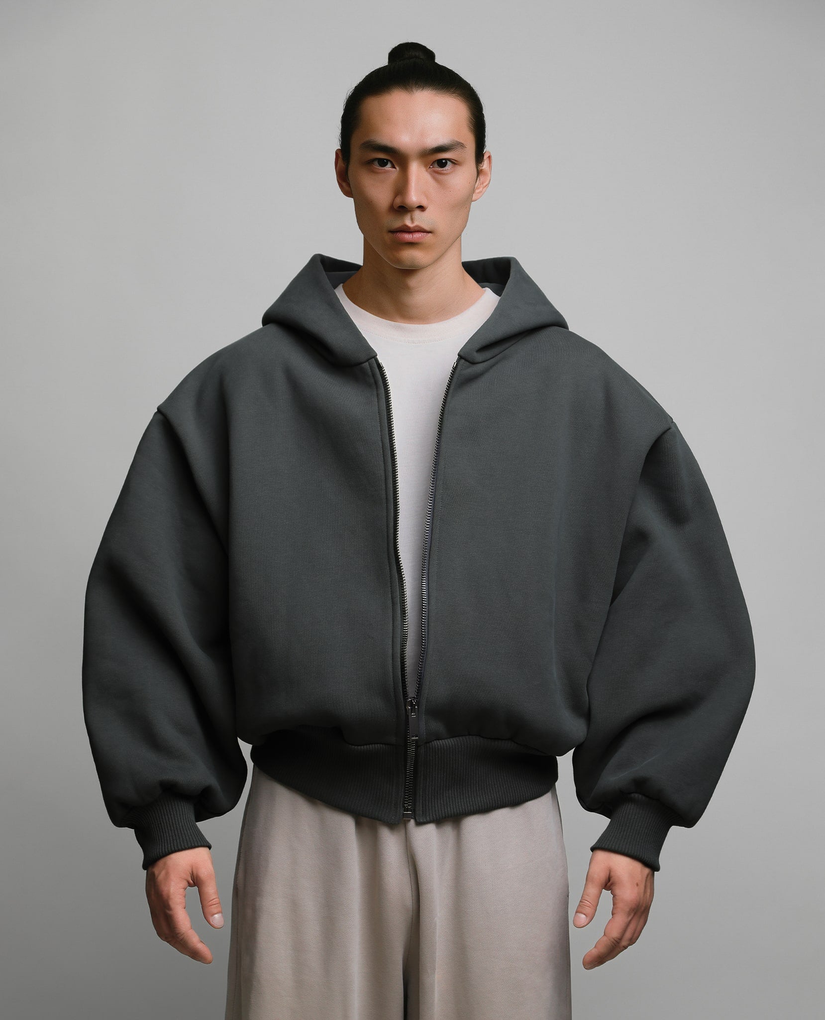 MONOCHROME ZIP-UP HOODIE | CHARCOAL