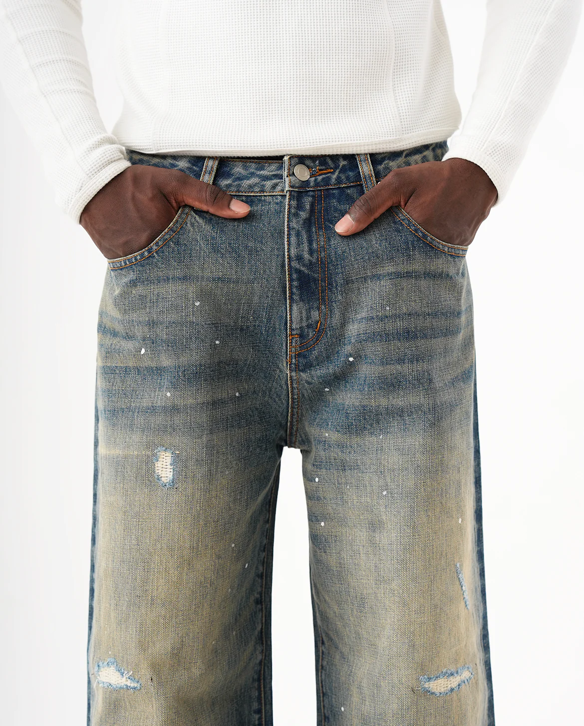 SASHIKO REPAIRED BOOTCUT JEANS