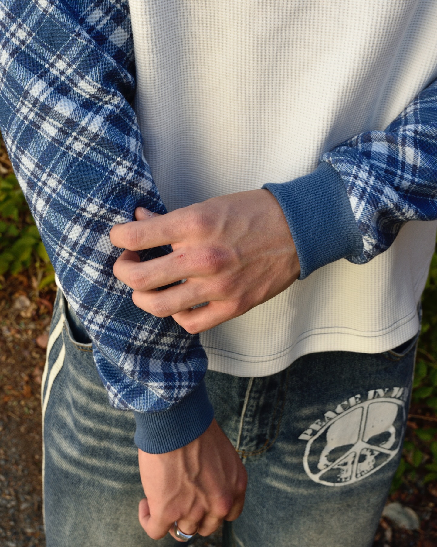 WAFFLE PATCHWORK LONG SLEEVE TOP