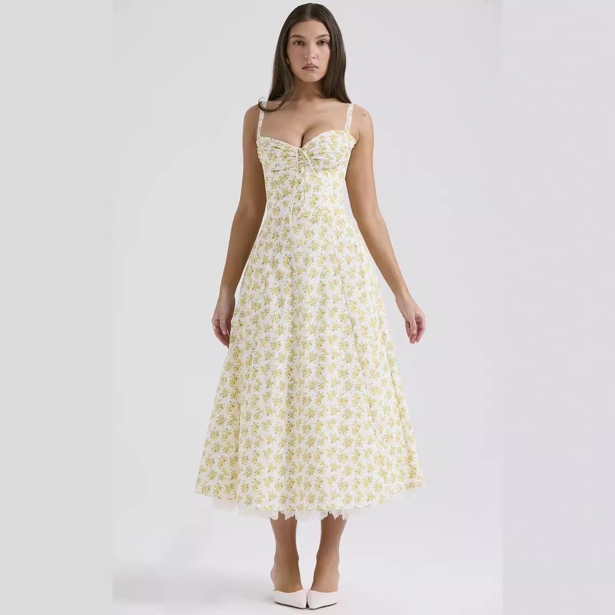 Floral series French summer camisole gentle style dress slimming floral camisole long skirt-vkxiaodian