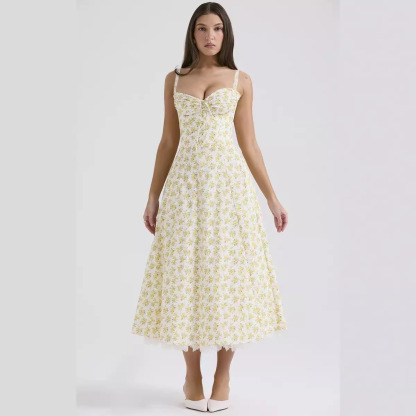 Floral series French summer camisole gentle style dress slimming floral camisole long skirt-vkxiaodian