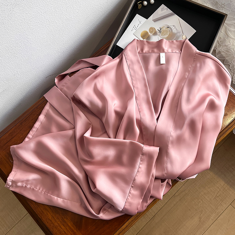 Sexy sleepwear women's spring and autumn thin silk nightgown bathrobe