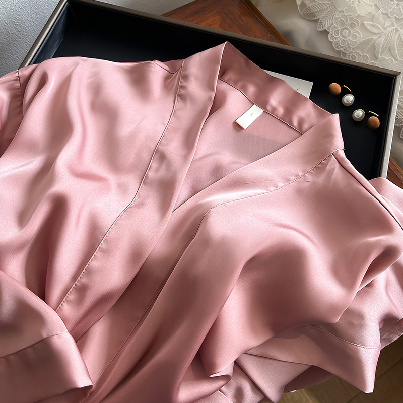  Sexy sleepwear women's spring and autumn thin silk nightgown bathrobe