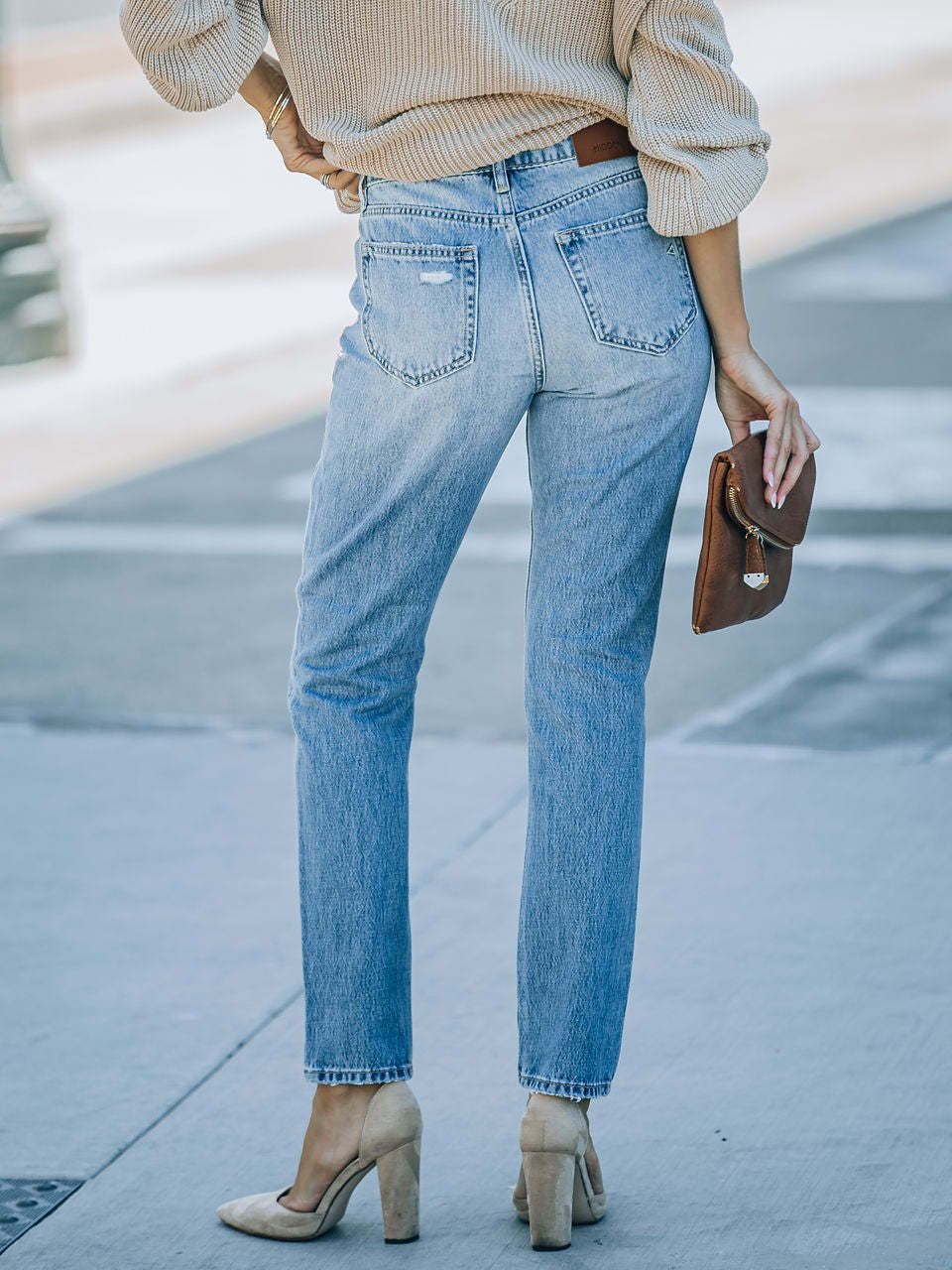 Distressed Buttoned Jeans with Pockets-vkxiaodian