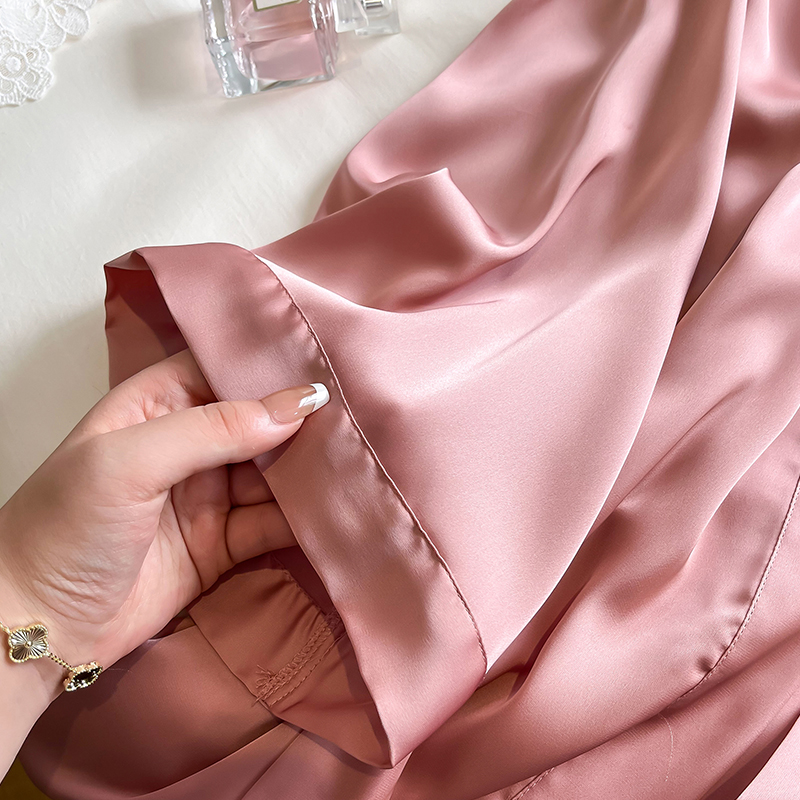  Sexy sleepwear women's spring and autumn thin silk nightgown bathrobe