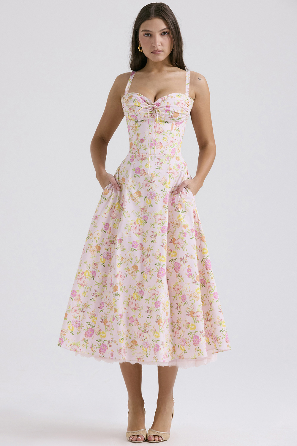 Floral series French summer camisole gentle style dress slimming floral camisole long skirt-vkxiaodian