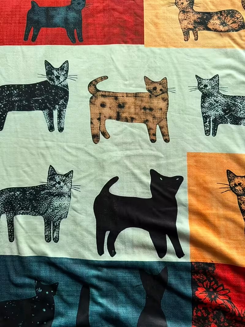 💥 Ειδική Προσφορά 50% ΕΚΠΤΩΣΗ💥Ρετρό φόρεμα με τυπωμένα σχέδια γάτας και χρωματικές αντιθέσεις