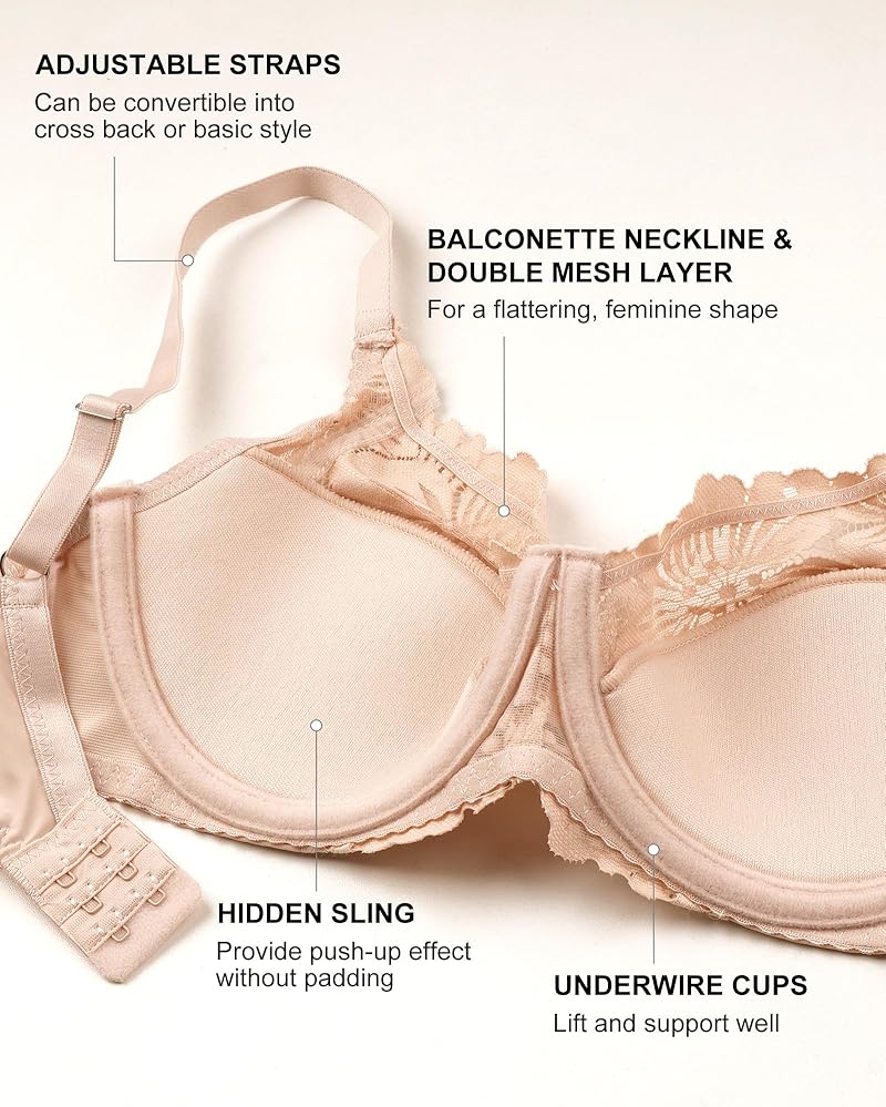 👙TRIAUMPH – [4 τεμ.]🔥Σουτιέν push-up με μπανέλα και φλοράλ μοτίβο από δαντέλα