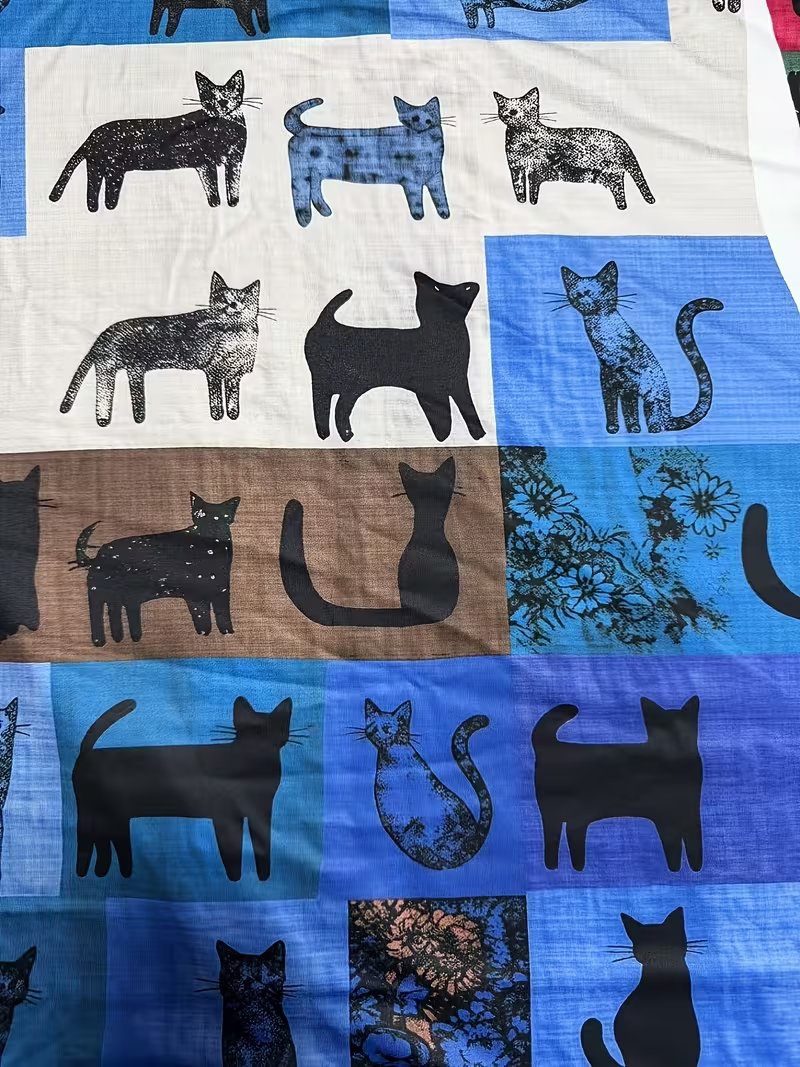 💥 Ειδική Προσφορά 50% ΕΚΠΤΩΣΗ💥Ρετρό φόρεμα με τυπωμένα σχέδια γάτας και χρωματικές αντιθέσεις