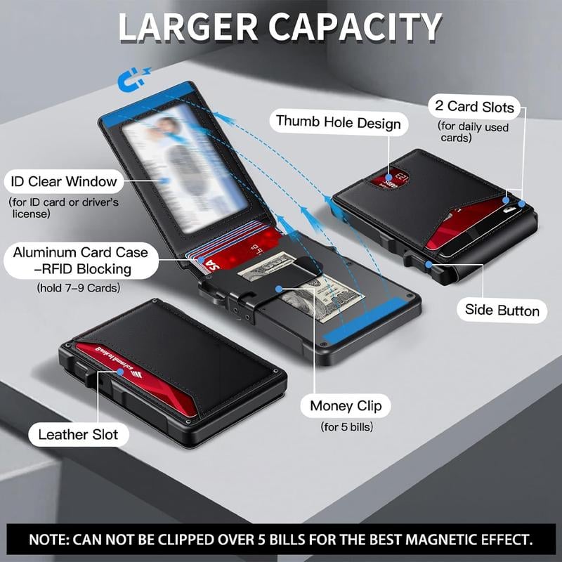 Minimalist Men&rsquo;s Slim Wallet: 9 - 13 Cards, Money Clip, ID Window. RFID - Blocking, Aluminum Bifold Pop - Up