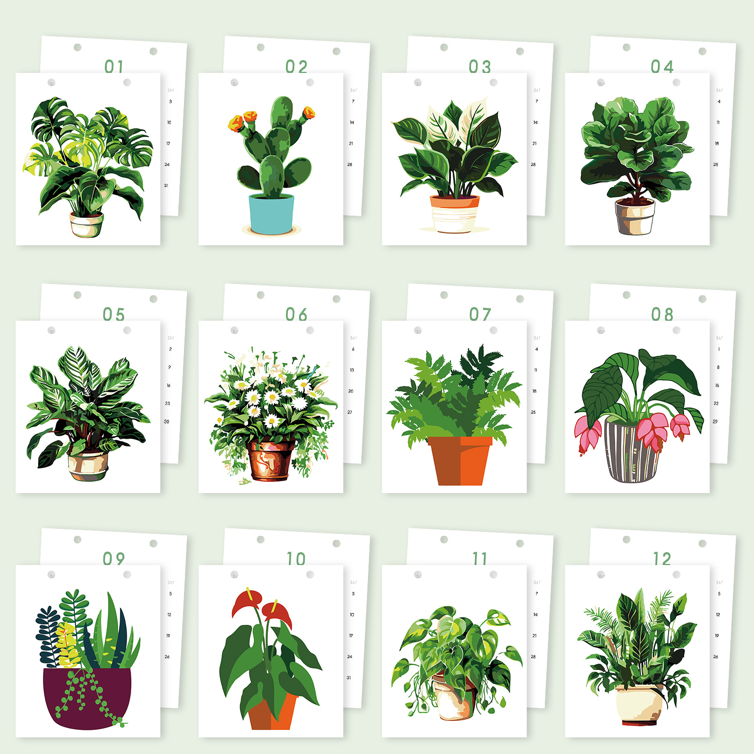 Botanical Coloring Calendar 2026