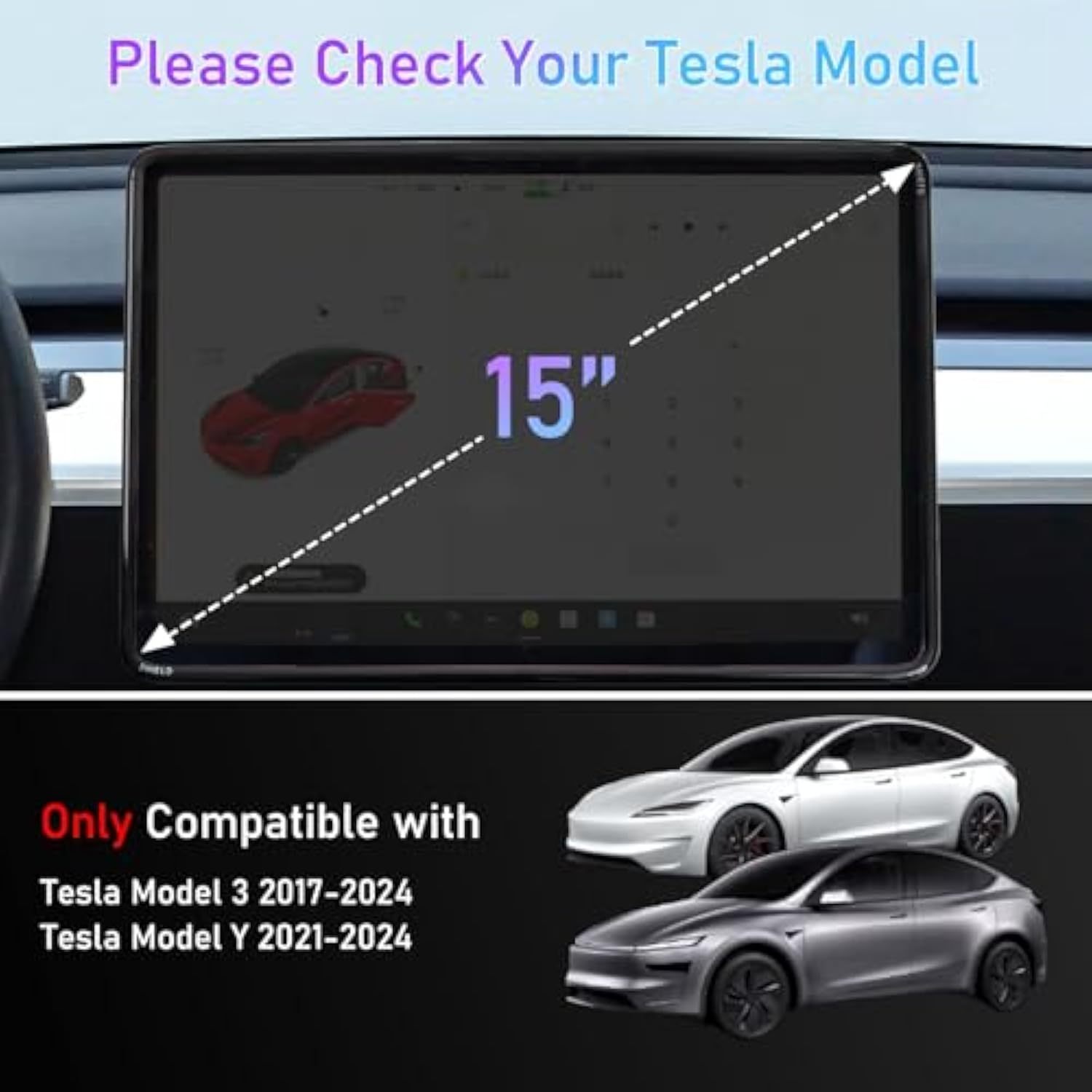Teslula 2-in-1 Screen Protector for Tesla Model 3/Y - Anti-Glass & Anti-Scratch