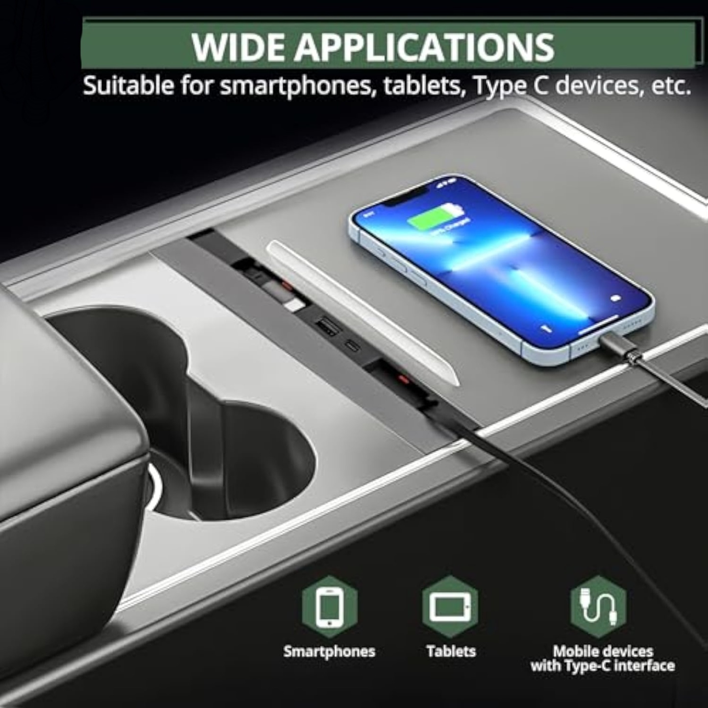 Teslula Retractable USB Hub for Tesla Model3/Y-Fast Charge&Slide Cover