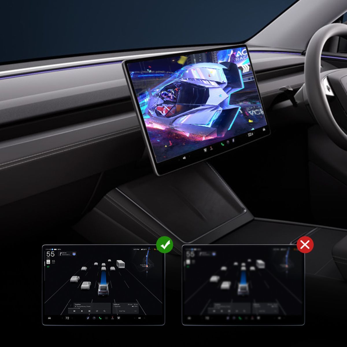 Teslula Anti-Glare Screen Protector for Tesla Model3/Y-Tempered Glass