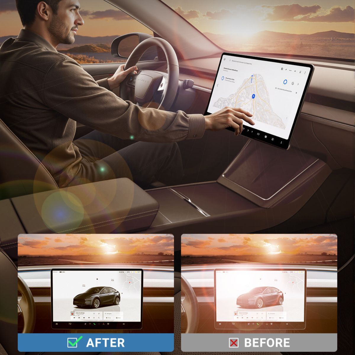 Teslula Anti-Glare Screen Protector for Tesla Model3/Y-Tempered Glass