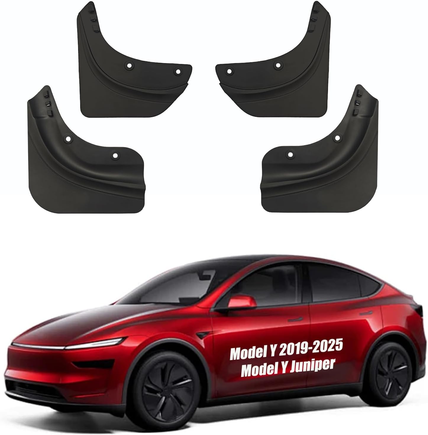 Teslula No-Drill Mud Flaps for Tesla Model 3/Y - OEM Fit All-Weather Protection