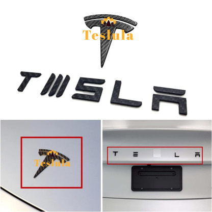 Teslula Carbon Fiber Emblem Set for Tesla Model 3/Y-Front & Rear Badge