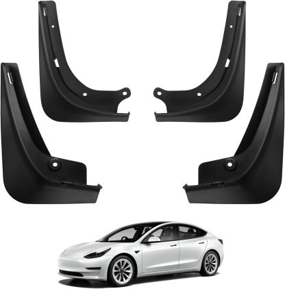 Teslula No-Drill Mud Flaps for Tesla Model 3/Y - OEM Fit All-Weather Protection