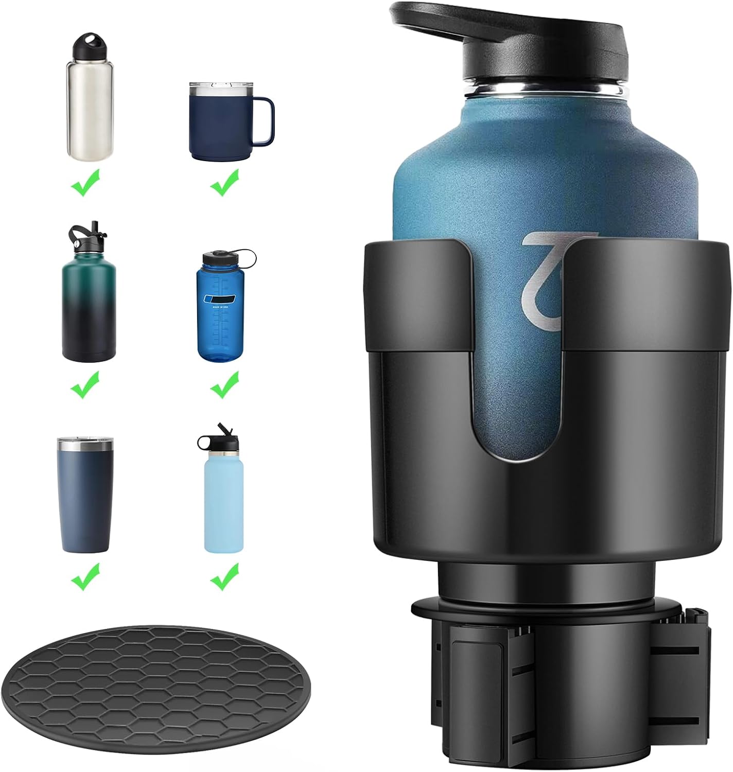 Teslula Cup Holder Expander for Tesla - Adjustable Large Bottle Adapter