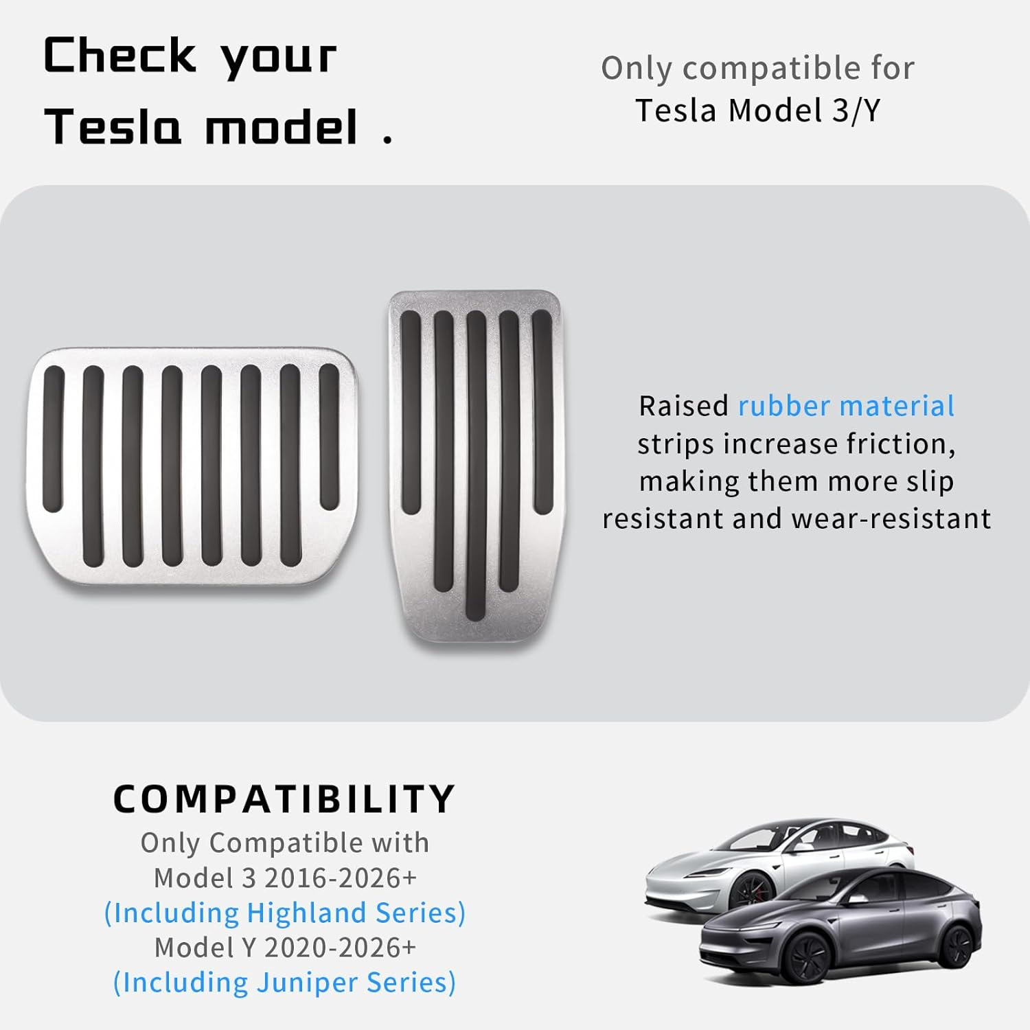 Teslula Performance Pedal Covers for Tesla Model 3/Y - Anti-Slip Aluminum