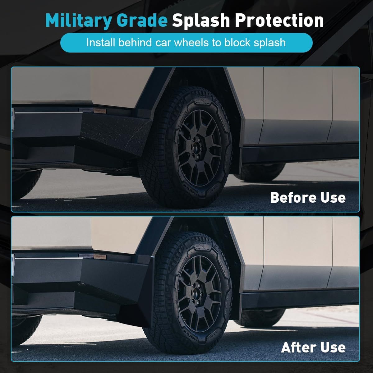 Teslula Cybertruck Mud Flaps2023-2025-No-Drill TPE Splash Guards(4-PC)