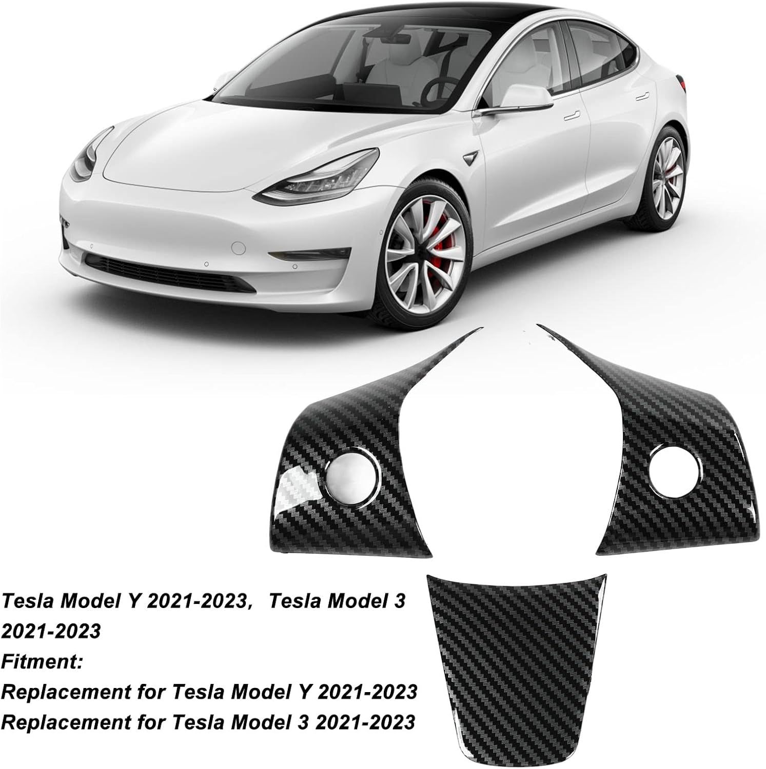 Teslula Carbon Steering Trim for Tesla Model 3/Y-Carbon Fiber Interior Mods