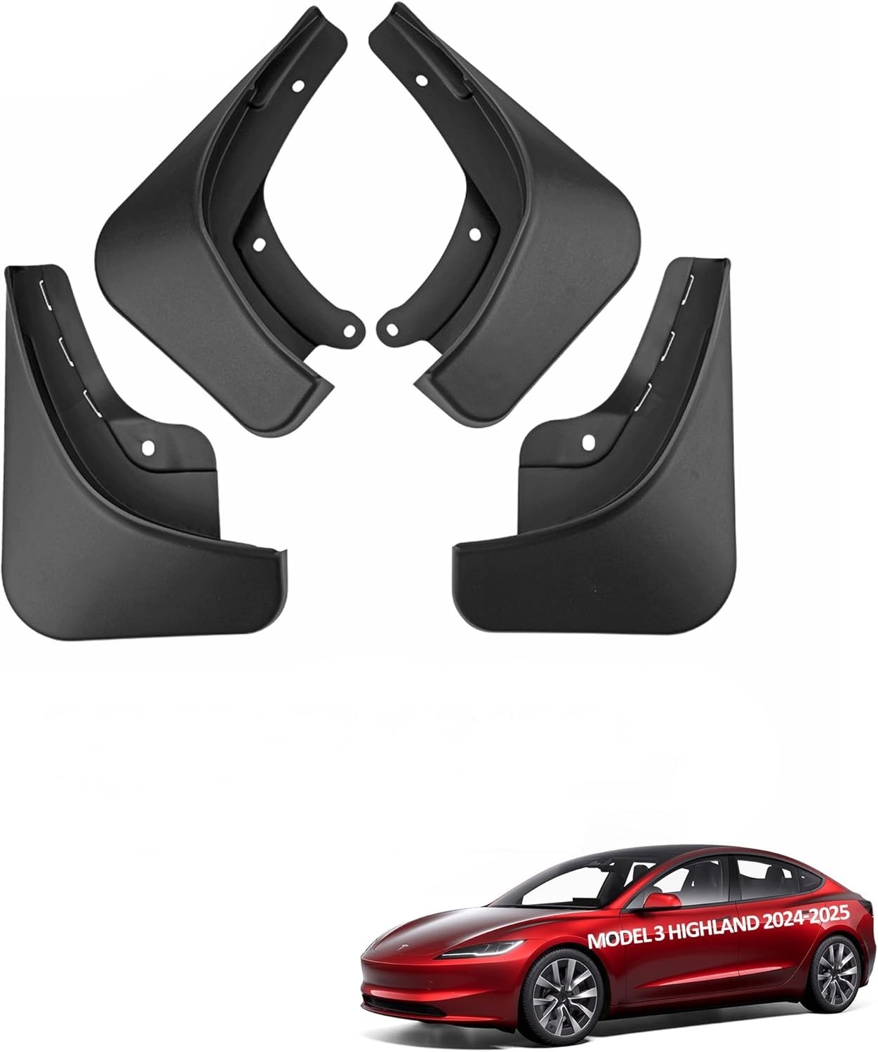 Teslula No-Drill Mud Flaps for Tesla Model 3/Y - OEM Fit All-Weather Protection