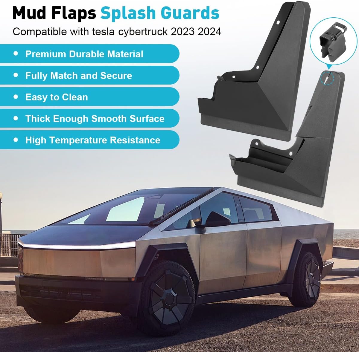 Teslula Cybertruck Mud Flaps2023-2025-No-Drill TPE Splash Guards(4-PC)
