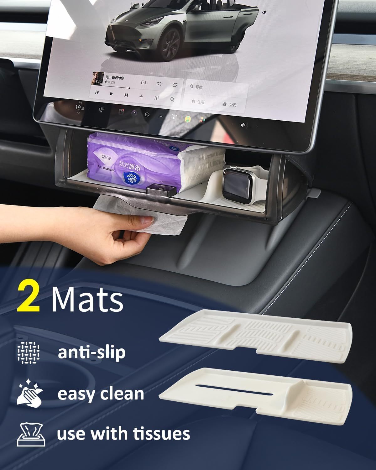 Teslula Under Screen Storage for Tesla Model 3/Y - Hidden Organizer Tray
