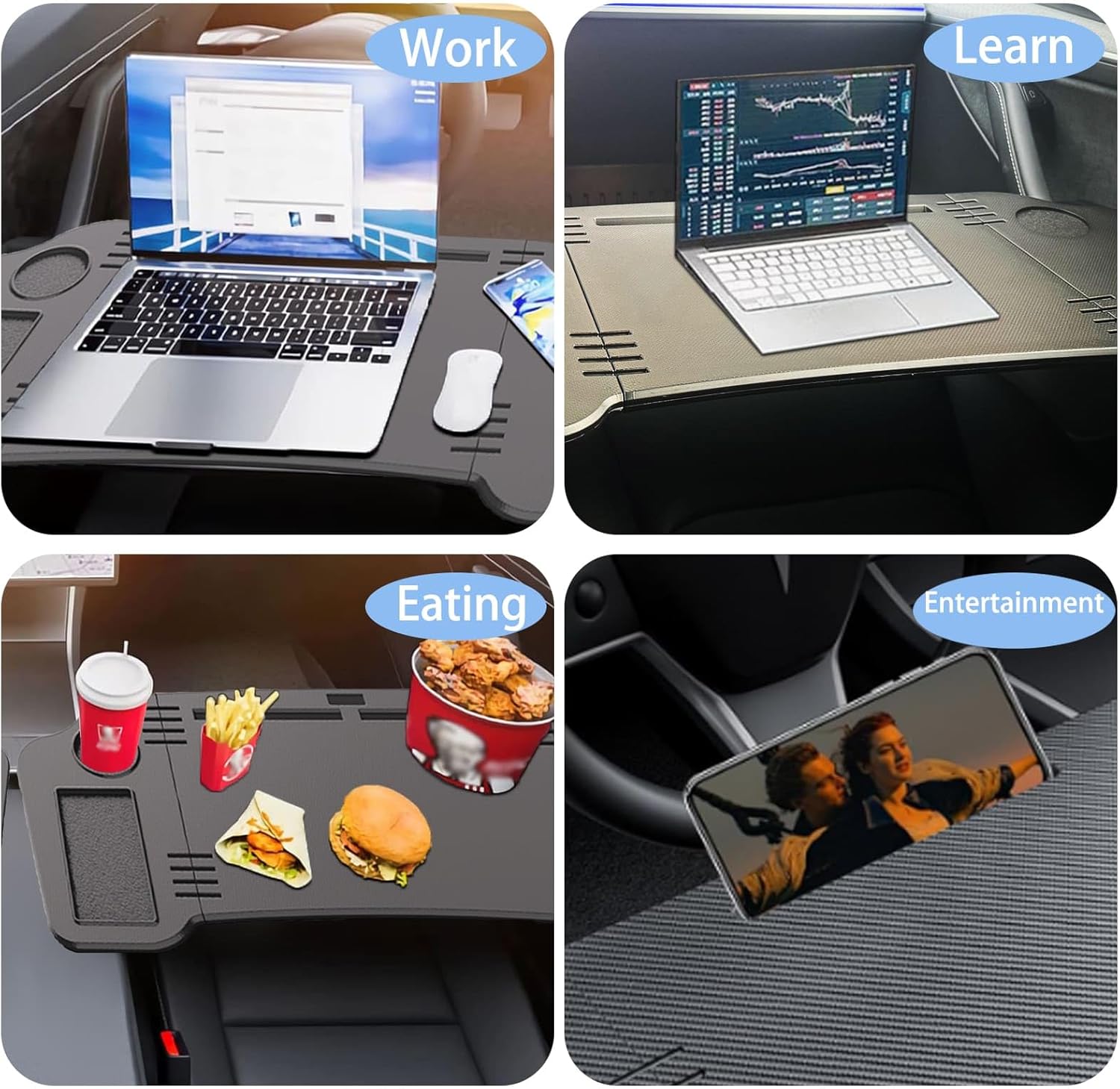 Teslula Foldable Car Desk for Tesla Model 3/Y - Laptop & Meal Tray