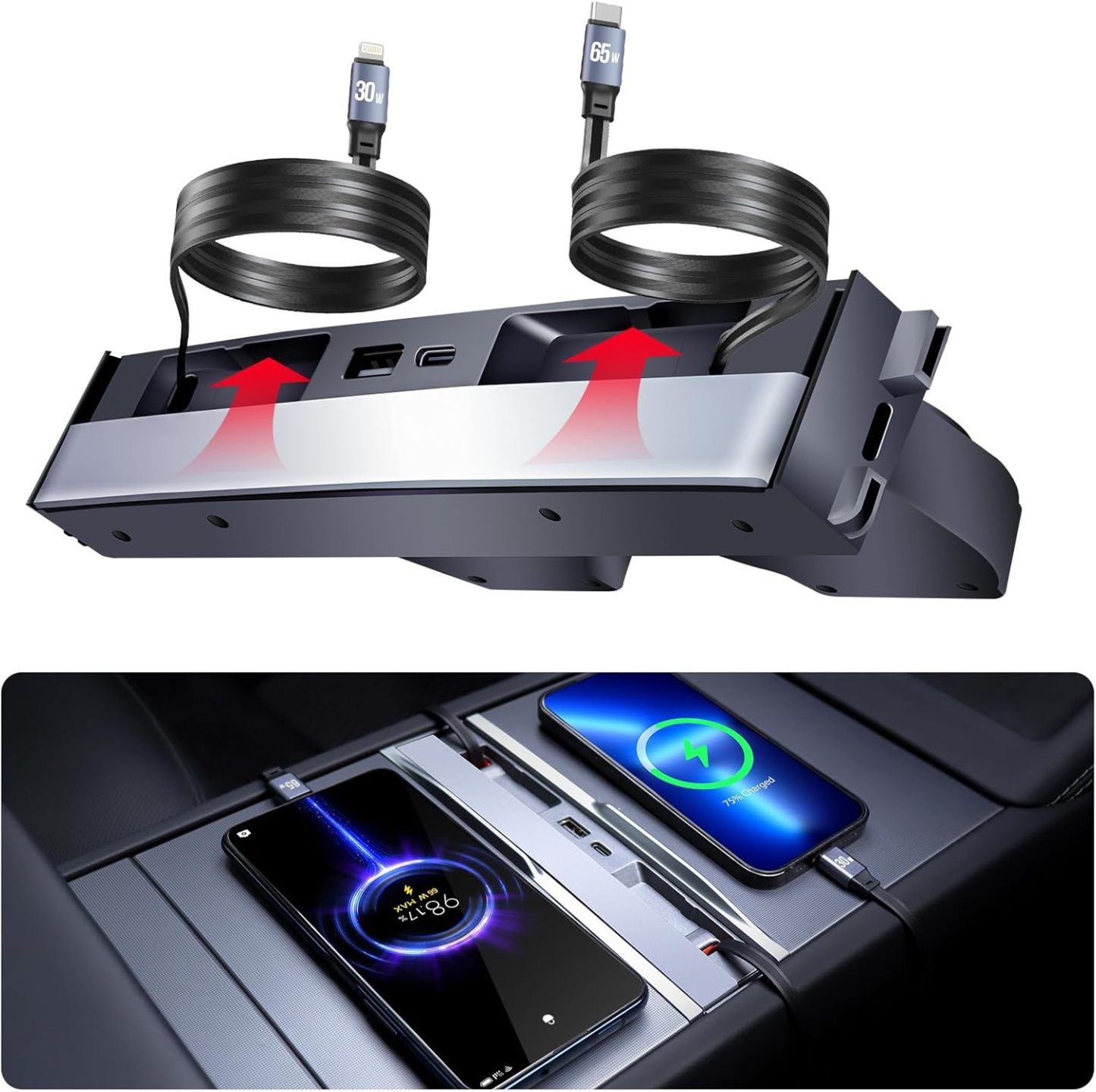 Teslula Retractable USB Hub for Tesla Model3/Y-Fast Charge&Slide Cover