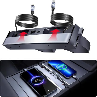 Teslula Retractable USB Hub for Tesla Model3/Y-Fast Charge&Slide Cover