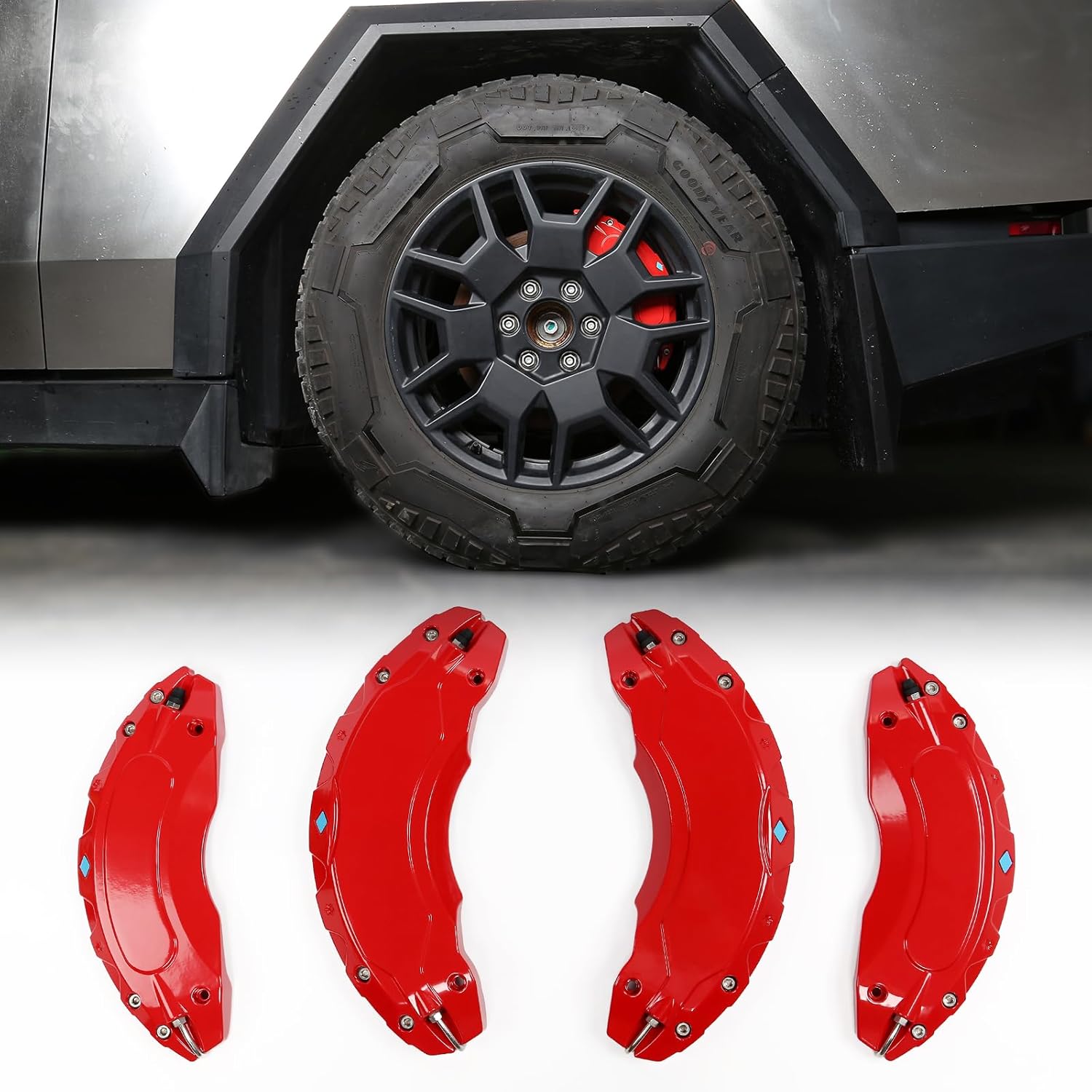 Teslula Cybertruck Brake Caliper Covers - Aerospace Red Aluminum Set
