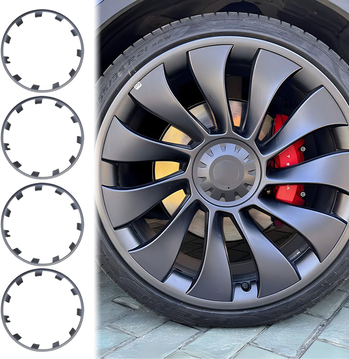 Tesla Model Y Juniper 20" Rim Protectors:ABS Hub Caps Set (4)|Teslula
