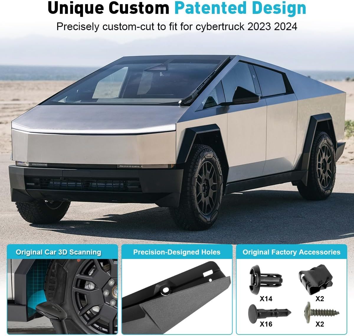 Teslula Cybertruck Mud Flaps2023-2025-No-Drill TPE Splash Guards(4-PC)