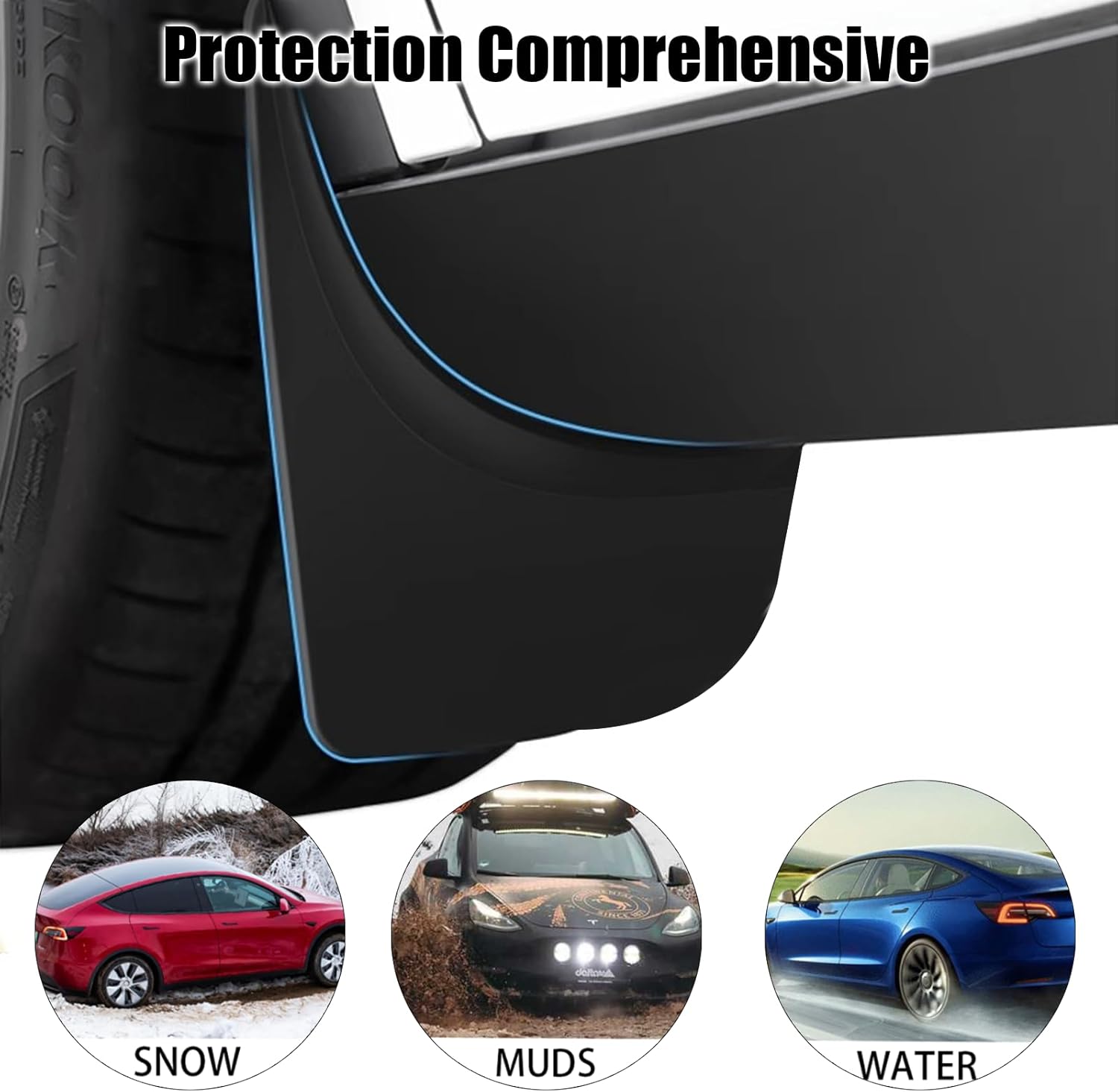 Teslula No-Drill Mud Flaps for Tesla Model 3/Y - OEM Fit All-Weather Protection